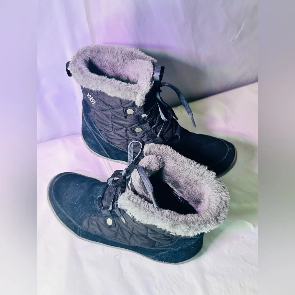 Columbia Women's Black Quilted Winter Boots with Gray Faux-Fur Trim
